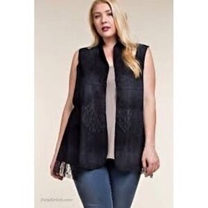 Vocal Plus Size 2XL Black Lace Trim Open Front Vest Duster Style boho Whimsical